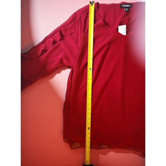 NWT Roz & Ali Red Ruffle Sleeve Blouse 1X Plus Size Chiffon V-Neck Career Top - Picture 8 of 10